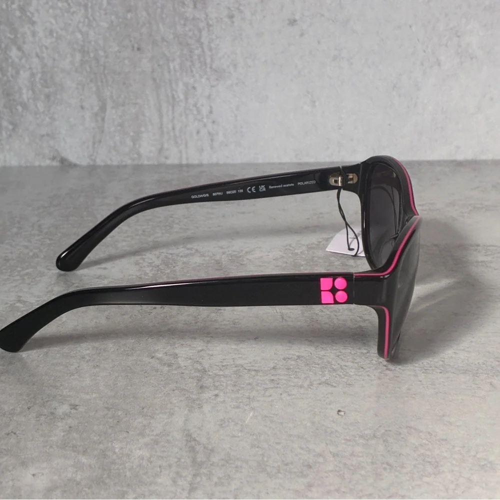 Kate Spade Goldie Polarized Sunglasses Black Pink Trim 807WJ 56mm NWT